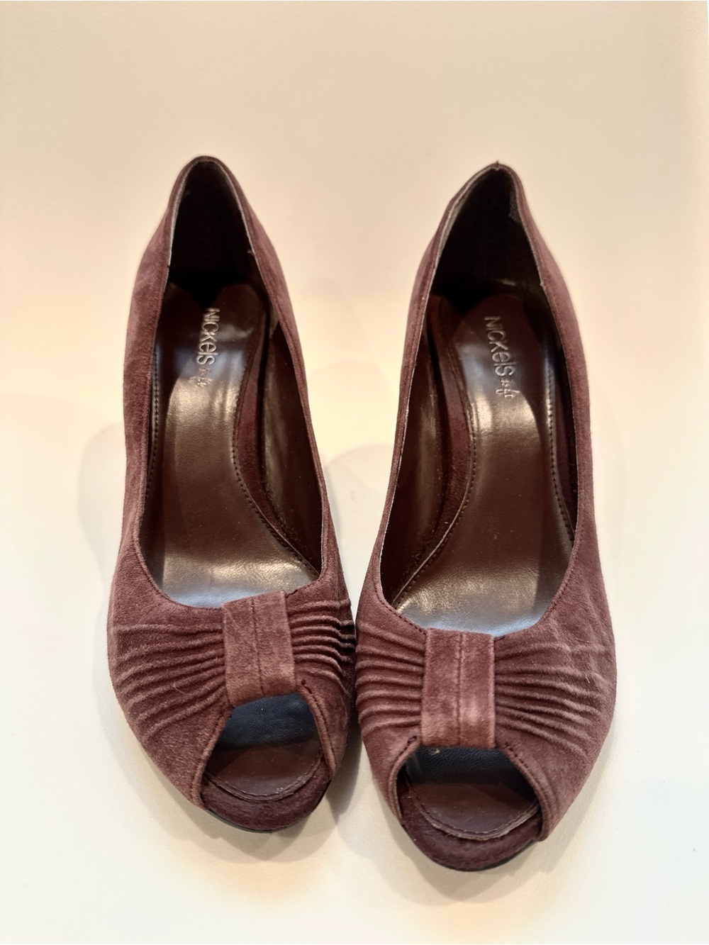 Nickels Soft Brown Suede Peep Toe Heels Size 8.5 | Comfort Pump
